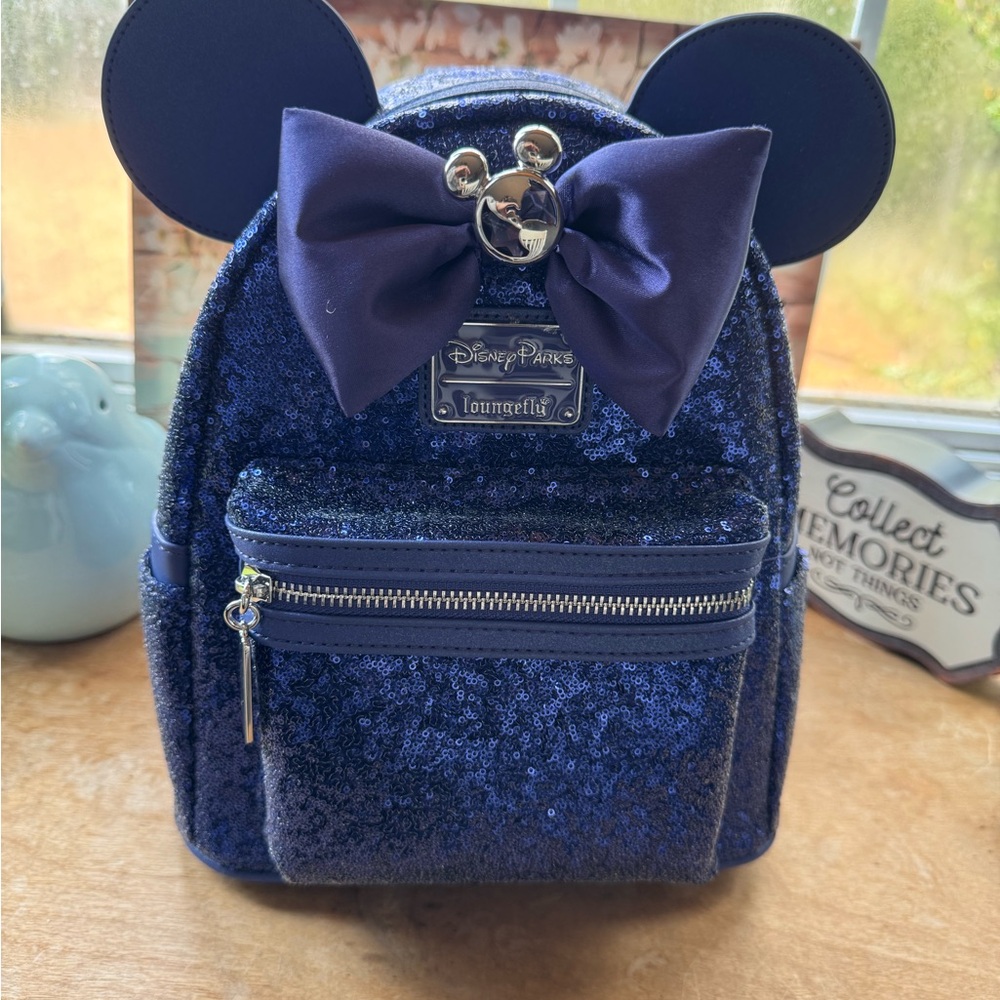 HARD TO FIND DVC Loungefly Purple/Blue Sequin Mini Backpack with Ears and Bow!